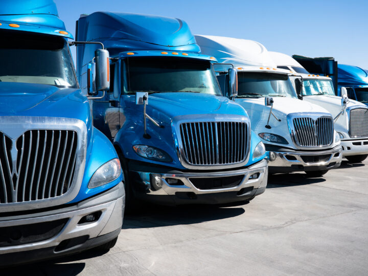 Fleet of semi trucks, showing how Gradient supports with FMCSA compliance solutions